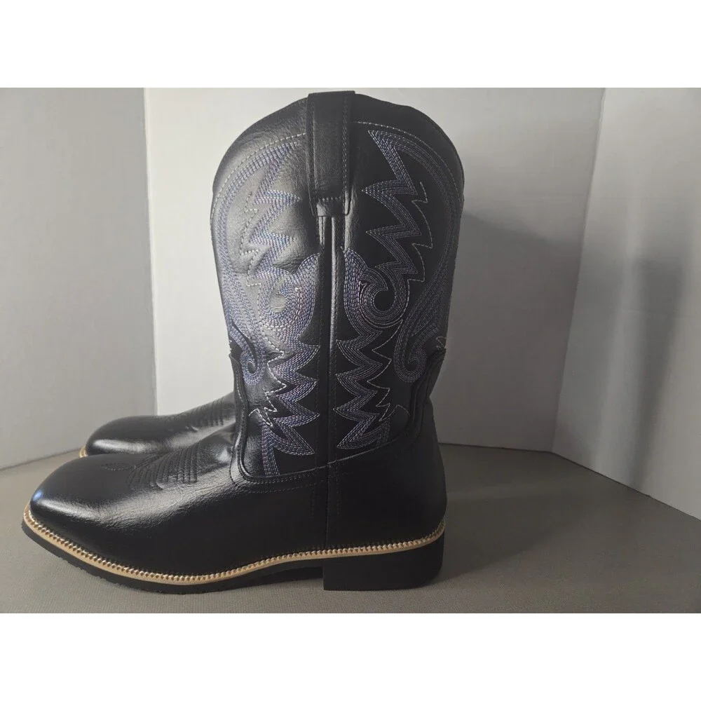 Black Men's Cowboy Western Embroidered Square Toe Boots